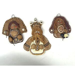 Vintage Set of 3 Handmade Salt Bread Dough Christmas Ornaments